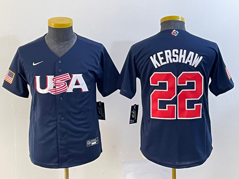 Women's Navy USA Baseball #22 Clayton Kershaw 2023 World Baseball Classic With Patch Stitched Jersey(Run Small)